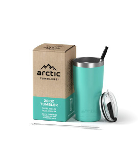Arctic Tumblers 20 oz Matte Turquoise Insulated Tumbler with Straw cleaner - Retains Temperature up to 24hrs - Non-Spill Splash Proof Lid, Double Wall Vacuum Technology, BPA Free Built to Last