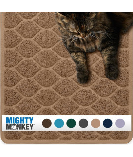 Mighty Monkey Waterproof BPA Free Cat Litter Box Trapping Mat, Easy Clean Floors, Textured Baking, Soft on Sensitive Kitty Paws, Cats Accessories, Less Waste, Stays in Place, 35x23, Latte