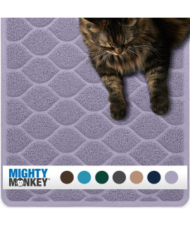 Mighty Monkey Waterproof BPA Free Cat Litter Box Trapping Mat, Easy Clean Floors, Textured Baking, Soft on Sensitive Kitty Paws, Cats Accessories, Less Waste, Stays in Place, 35x23, Purple