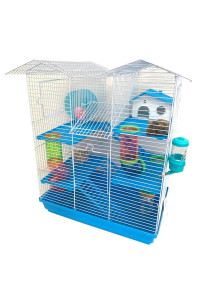 Large Twin Tower 5-Levels Crossing Level Tube Habitat Syrian Hamster Home Rodent Gerbil Mouse Mice Rat Wire Animal Cage (21L x 14W x 23H inches, Blue)