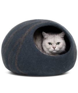 MEOWFIA Premium Felt Cat Bed Cave - Handmade 100% Merino Wool Bed for Cats and Kittens (Dark Shades) (Large, Slate Grey)