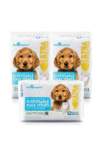 Paw Inspired Disposable Dog Wraps Male Dog Diapers Ultra Protection Belly Band for Male Dogs Excitable Urination, Incontinence, or Male Marking (36 Count, Small)