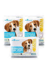 Paw Inspired Disposable Dog Wraps Male Dog Diapers Ultra Protection Belly Band for Male Dogs Excitable Urination, Incontinence, or Male Marking (36 Count, Medium)