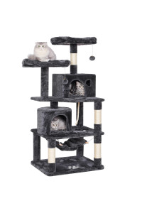 BEWISHOME Cat Tree Condo Cat Tower for Indoor Cats Kitten Furniture Activity Center Pet Kitty Play House with Sisal Scratching Posts Perches Hammock Grey MMJ01B
