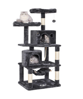 BEWISHOME Cat Tree Condo Cat Tower for Indoor Cats Kitten Furniture Activity Center Pet Kitty Play House with Sisal Scratching Posts Perches Hammock Grey MMJ01B