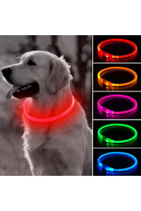 BSEEN Light Up Dog Collars - TPU Rechargeable LED Dog Collar, Glowing Puppy Collar, Flashing Dog Walking Lights for Small Medium Large Dogs (Red)