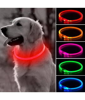 BSEEN Light Up Dog Collars - TPU Rechargeable LED Dog Collar, Glowing Puppy Collar, Flashing Dog Walking Lights for Small Medium Large Dogs (Red)