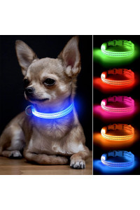 BSEEN Light Up Puppy Collar - Rechargeable LED Dog Collar - Glowing Cat Collars - Reflective Lighted Dog Collar for Small Dogs& Cats (Blue, XS)