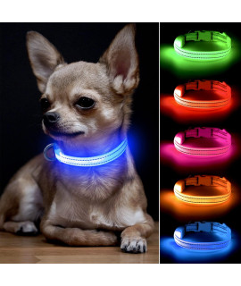 BSEEN Light Up Puppy Collar - Rechargeable LED Dog Collar - Glowing Cat Collars - Reflective Lighted Dog Collar for Small Dogs& Cats (Blue, XS)