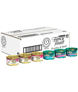 Purina Fancy Feast Wet Cat Food Variety Pack, Poultry & Beef Collection - (45) 3 oz. Cans