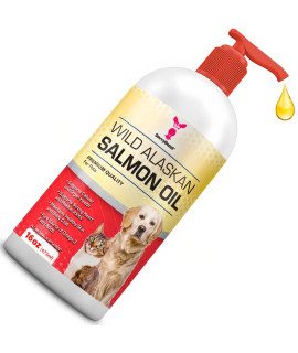 Pure Wild Alaskan Salmon Oil for Dogs, Cats, Ferrets - 16 oz Liquid Omega 3 Fish Oil, Pump on Food - Unscented All Natural Supplement for Skin and Coat, Joints, Heart, Brain, Allergy, Weight, Immune
