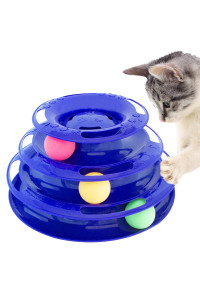 Purrfect Feline Titan's Tower, 3 Tier Cat Tower for Indoor Cats, Blue - Multi-Stage Interactive Cat Toy Ball Track with Anti-Slip Grips - Cat Tree Tower, Suitable for One or More Cats