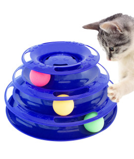 Purrfect Feline Titan's Tower, 3 Tier Cat Tower for Indoor Cats, Blue - Multi-Stage Interactive Cat Toy Ball Track with Anti-Slip Grips - Cat Tree Tower, Suitable for One or More Cats