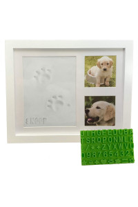 Ultimate Dog or Cat Pet Pawprint Keepsake Kit & Picture Frame - Premium Wooden Photo Frame, Clay Mold for Paw Print & Bonus Stencil. Makes a Personalized Gift for Pet Lovers and Memorials (White)