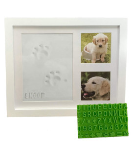 Ultimate Dog or Cat Pet Pawprint Keepsake Kit & Picture Frame - Premium Wooden Photo Frame, Clay Mold for Paw Print & Bonus Stencil. Makes a Personalized Gift for Pet Lovers and Memorials (White)