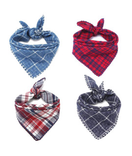 Segarty Dog Bandanas, 4 Pack 26x17.5 Pet Scarf Square Plaid Bibs Accessories Bulk for Medium Small Dogs Cats Large Puppy Dogs, Washable Adjustable Reversible Boy Pets Birthday Kerchief