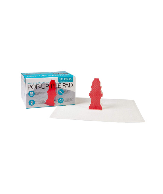 Rocky and Maggie's - Pop-Up Pee Pad - Puppy Pee Pad - Male Puppies and Dogs Will Love The Hydrant Target Pee Pee Pad for Potty Training - No Need for Pee Pad Holders, Trays or Diapers - Pack of 50