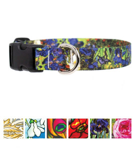 Buttonsmith Van Gogh Iris Dog Collar - Fadeproof Permanently Bonded Printing, Military Grade Rustproof Buckle, Choice of 5 Sizes, Made in The USA