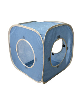 Citmage Cat Cube Pop Up Non-Woven Fabric Play Tent Toy with Hook and Loop,3 Peek Holes Collapsible,Lightweight,Provide Exercise Game for Cats,Kitties,Puppies (Blue)