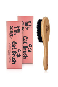 The Buddy System Cat Brush with Boar Bristle and Wooden Handle, Professional Grade Daily Grooming Hairbrush, Reduce Shedding, Soft Hair and Healthy Shine - Suitable for Kittens, Dogs and Puppies (2 Pack)