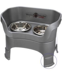 Neater Feeder Deluxe with Leg Extensions for Large Dogs - Mess Proof Pet Feeder with Stainless Steel Food & Water Bowls - Drip Proof, Non-Tip, and Non-Slip - Gunmetal Grey