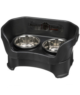 Neater Feeder Deluxe Medium Dog (Midnight Black) - The Mess Proof Elevated Bowls No Slip Non Tip Double Diner Stainless Steel Food Dish with Stand