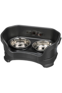 Neater Feeder Deluxe Cat (Midnight Black) - Mess Proof Elevated Bowls, No Tip Non Slip, Stainless Steel Cat Food and Water Dish Stand