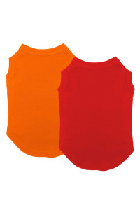 Cat Apparel Shirts Small, Chol&Vivi Shirts for Cat Puppy T-Shirt Soft and Thin, 2pcs Plain Cat Shirts Clothes Fit for Extra Small Medium Large Extra Large Size Cat Puppy, Small Size, Red and Orange