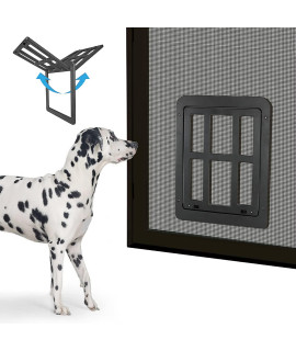 Pet Dog Screen Door Doggy Door with Magnetic Flap Lockable Dog Door for Sliding Door, Big Cat Door for Screen Door, Window or Porch - Black