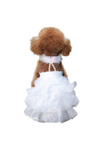 WORDERFUL Dog Wedding Dress Bride Outfit with Pearl Necklace and Rose Pet Princess Formal Apparel for Puppy Cat (Small)