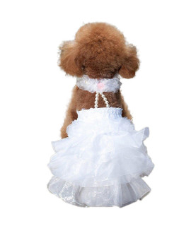 WORDERFUL Dog Wedding Dress Bride Outfit with Pearl Necklace and Rose Pet Princess Formal Apparel for Puppy Cat (Small)