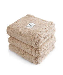 1 Pack 3 Calming Blankets Fluffy Premium Fleece Pet Blanket Soft Sherpa Throw for Dog Puppy Cat Beige Medium (30 x20'')