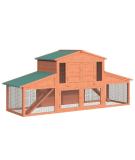 PawHut Large Wood Rabbit Hutch Outdoor Materials Safer for Pets & Climate-Friendly, Big Rabbit Cage, Weatherproof , Natural
