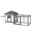 PawHut 77 Wooden Chicken Coop with Nesting Box, Cute Outdoor Hen House with Removable Tray, Ramp Run, for Garden Backyard, Gray