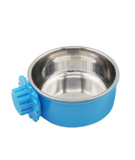 DEVILMAYCARE Pet Feeder Dog Bowl Stainless Steel Food Hanging Bowl Crates Cages Dog Parrot Bird Pet Drink Water Bowl Dish Accessory (L: 6''x2.2'', Blue)