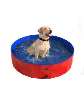 Portable Pool for Dogs - 47-inch Diameter Foldable Pool with carrying Bag - Large Pet Pool with Drain for Bathing or Play by PETMAKER (Red)