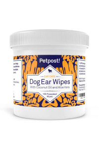 Petpost Dog Ear Cleaner Wipes - 100 Ultra Soft Cotton Pads in Coconut Oil Aloe Solution - Dog Ear Rinse & Cleanser