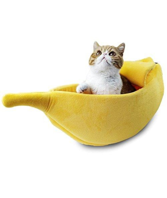 Petgrow Cute Banana Cat Bed House Large Size, Christmas Pet Bed Soft Cat Cuddle Bed, Lovely Pet Supplies for Cats Kittens Rabbit Small Dogs Bed,Yellow