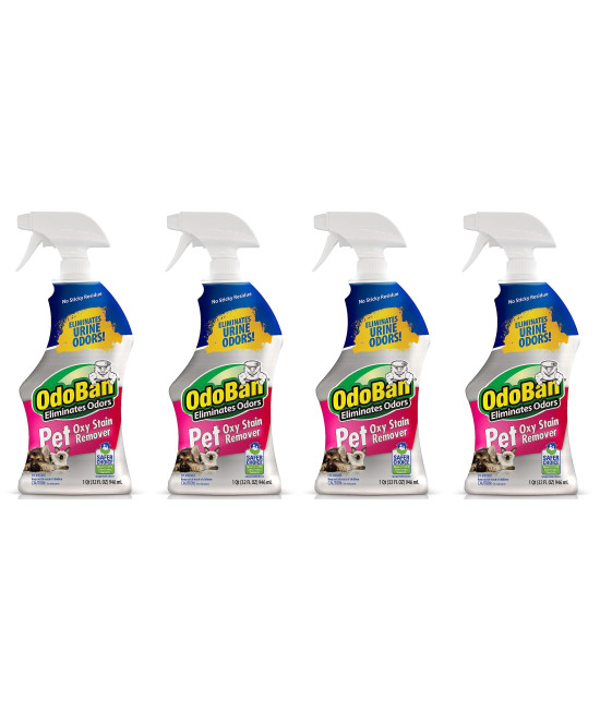 OdoBan Pet Solutions Oxy Stain Remover, Pet Stain Eliminator, 4-Pack, 32 Ounce Spray Each