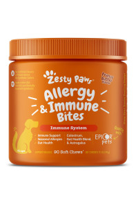 Zesty Paws Allergy Immune Supplement for Dogs - with Omega 3 Salmon Fish Oil & EpiCor Pets + Probiotics for Seasonal Allergies - Peanut Butter