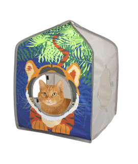 Kitty City Pop-up Safari Hut Play House, Cat Cube, Play Kennel, Cat Bed, Jungle Cat House
