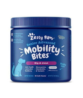 Zesty Paws Mobility Bites Dog Joint Supplement - Hip and Joint Chews for Dogs - Pet Product with Glucosamine, Chondroitin, & MSM + Vitamins C and E for Dog Joint Relief - Advanced - Chicken - 90 Count