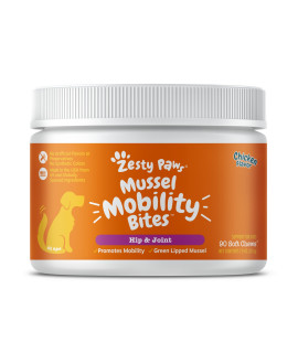 Zesty Paws Mussel Mobility Bites For Dogs - New Zealand Green Lipped Mussel With Natural Glucosamine & Chondroitin  Omega-3 Fatty Acids - Hip & Joint Support Supplement Soft Chews - 90 Count