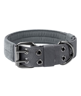 OneTigris Military Adjustable Dog collar with Metal D Ring Buckle 2 Sizes (M, grey)