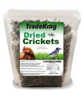 TradeKing Natural Dried Crickets, Food for Bearded Dragons, Wild Birds, Chicken, Fish, & Reptiles (8 oz Resealable Bag) Veterinary Certified