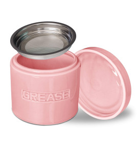 Bacon grease Oil container Storage can Keeper wStainless Strainer Paleo Keto Pour Spout ceramic Porcelain Stoneware Fat Separator Filter Multiple colors PINK