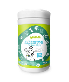MOKAI Aloe & Oatmeal Grooming Wipes for Dogs and Cats Pet Cleansing Wipes Used to Remove Dirt Dander Odor and Excess Hair from The Skin and Coat with Soothing Benefits for Sensitive Skin (60 Wipes)