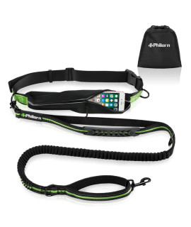 PHILORN Hands Free Dog Leash for Running, Jogging Reflective Stitching, Adjustable Waist Belt(24-47), Phone Pouch, Shock Absorbing Dual Handle Bungee(47-67) for Large Dog