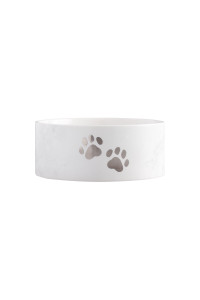 Pearhead Pawprint Pet Bowl, Ceramic Pet Food Or Water Bowl, Perfect for Dogs Or Cats, Neutral Modern Pet Accessories, Silver Paw Prints