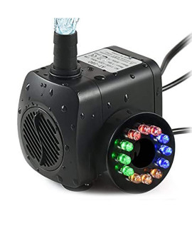 TOPBRY 220 GPH Submersible Water Pump(800L/H, 15W),Ultra Quiet 12 LED Colorful Pump Lights with 2 Nozzles,6 Feet Power Cord for Fish Tank, Pond, Aquarium, Statuary, Hydroponics